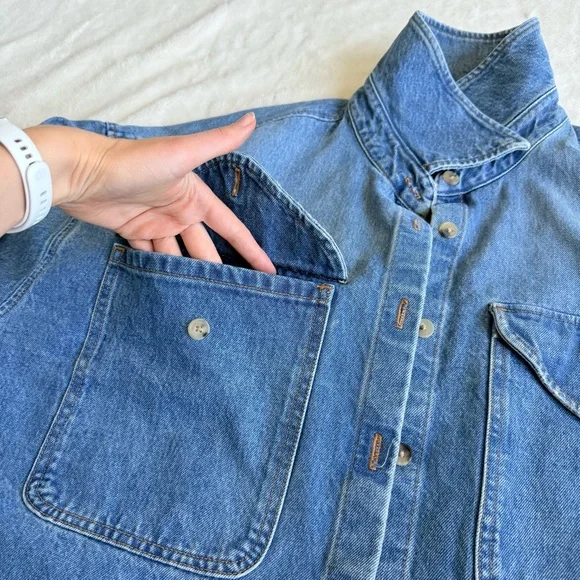 Khaite Birdie Oversized Button-Down Denim Relaxed Shirt M - Picture 8 of 13